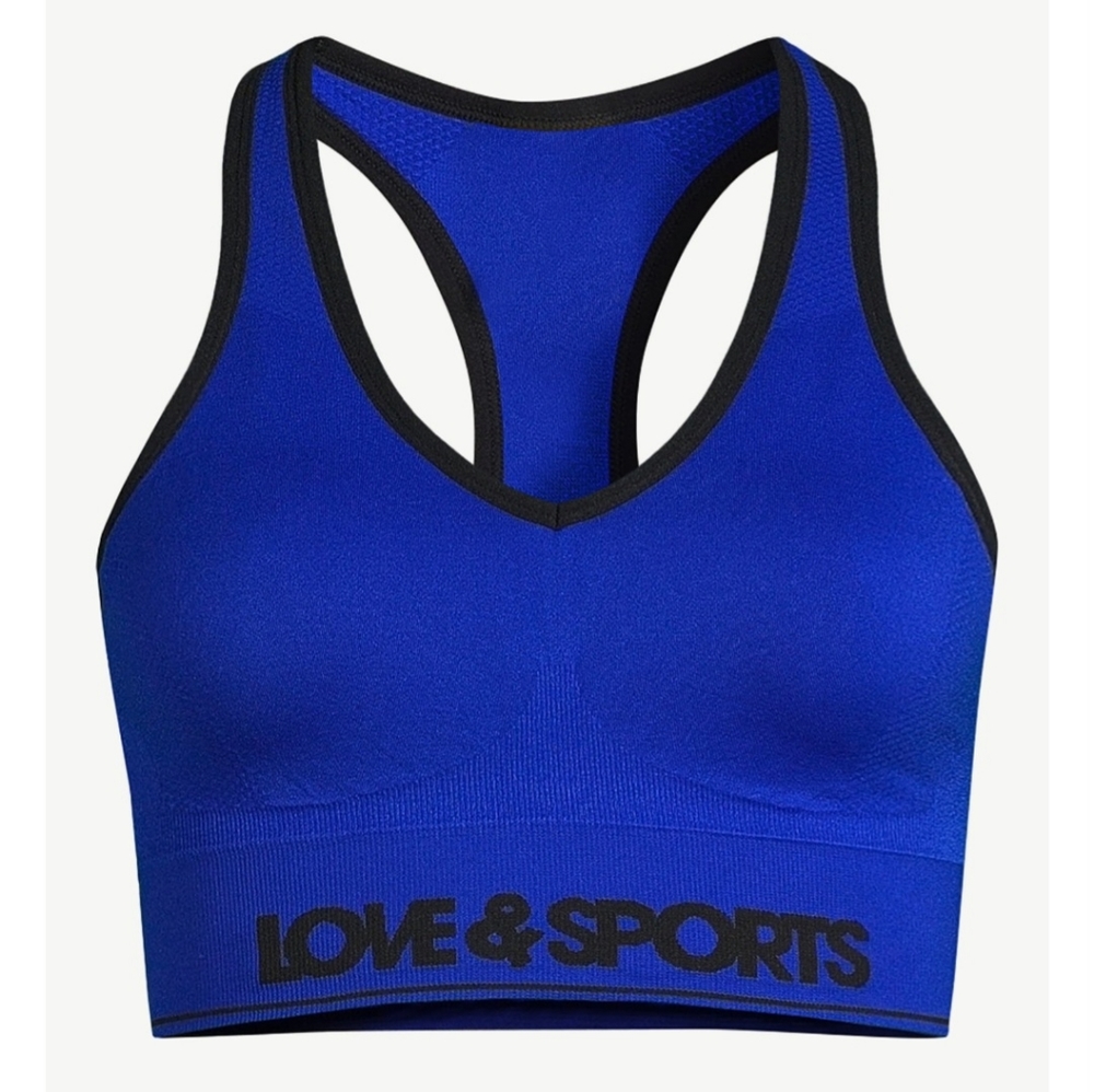 LOVE & SPORTS Racerback Sports Bra in Royal Blue with Black Trim